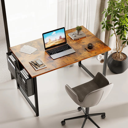 Chic Vintage Computer Writing Desk - 40 Inch Sturdy Home Office Table with Storage Bag & Headphone Hook