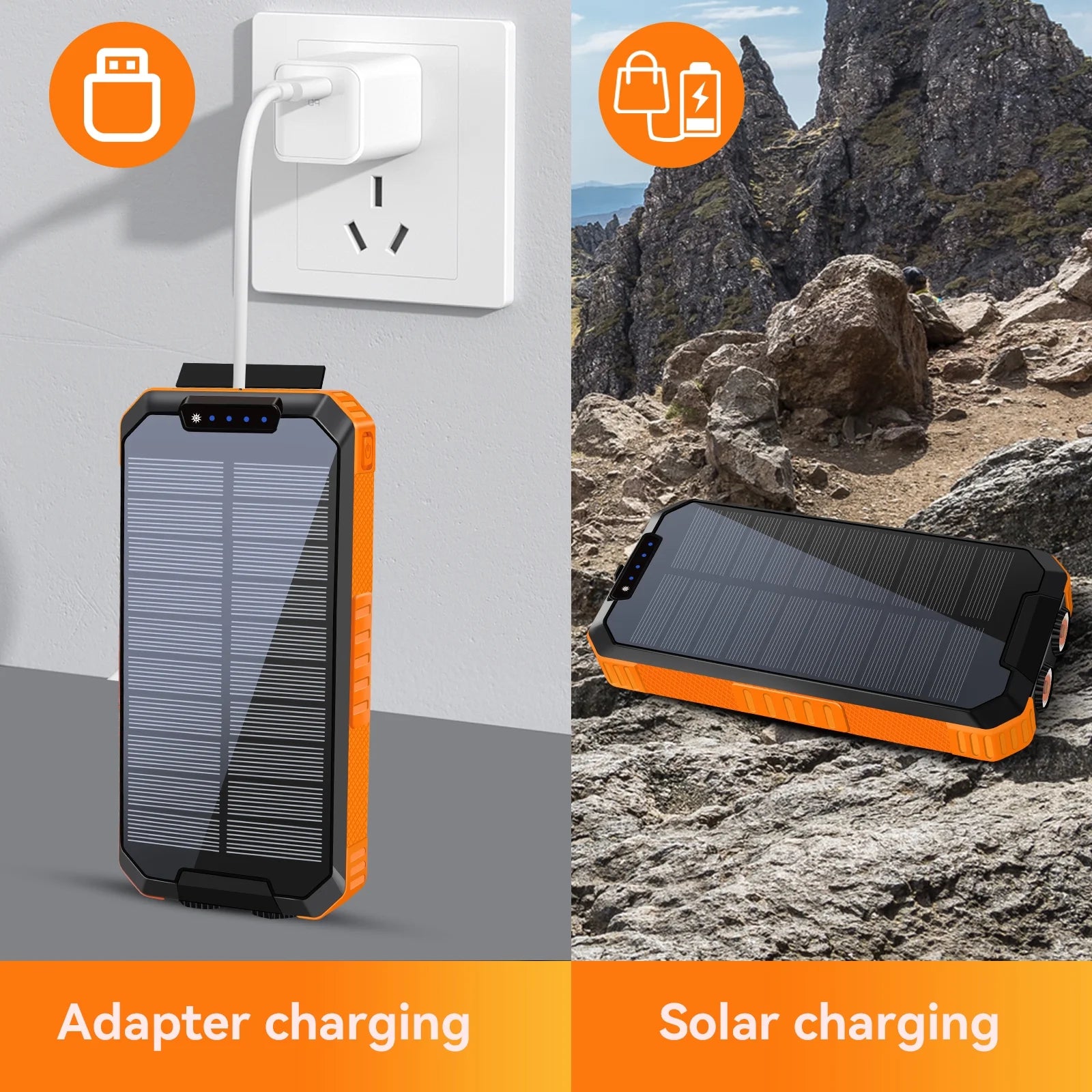 Ultimate 49800mAh Solar Power Bank with 3 Built-in Cables & Wireless Charging - Perfect for Outdoor Adventures!