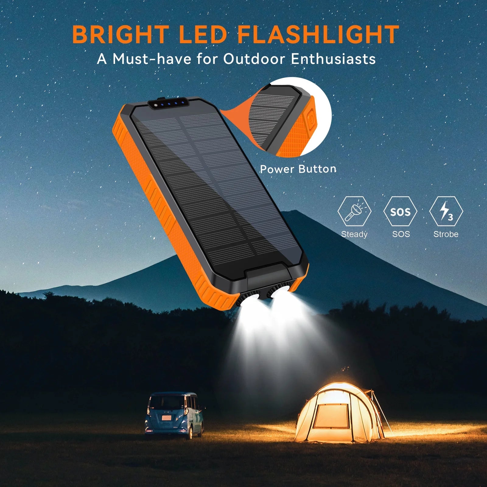 Ultimate 49800mAh Solar Power Bank with 3 Built-in Cables & Wireless Charging - Perfect for Outdoor Adventures!