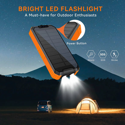 Ultimate 49800mAh Solar Power Bank with 3 Built-in Cables & Wireless Charging - Perfect for Outdoor Adventures!