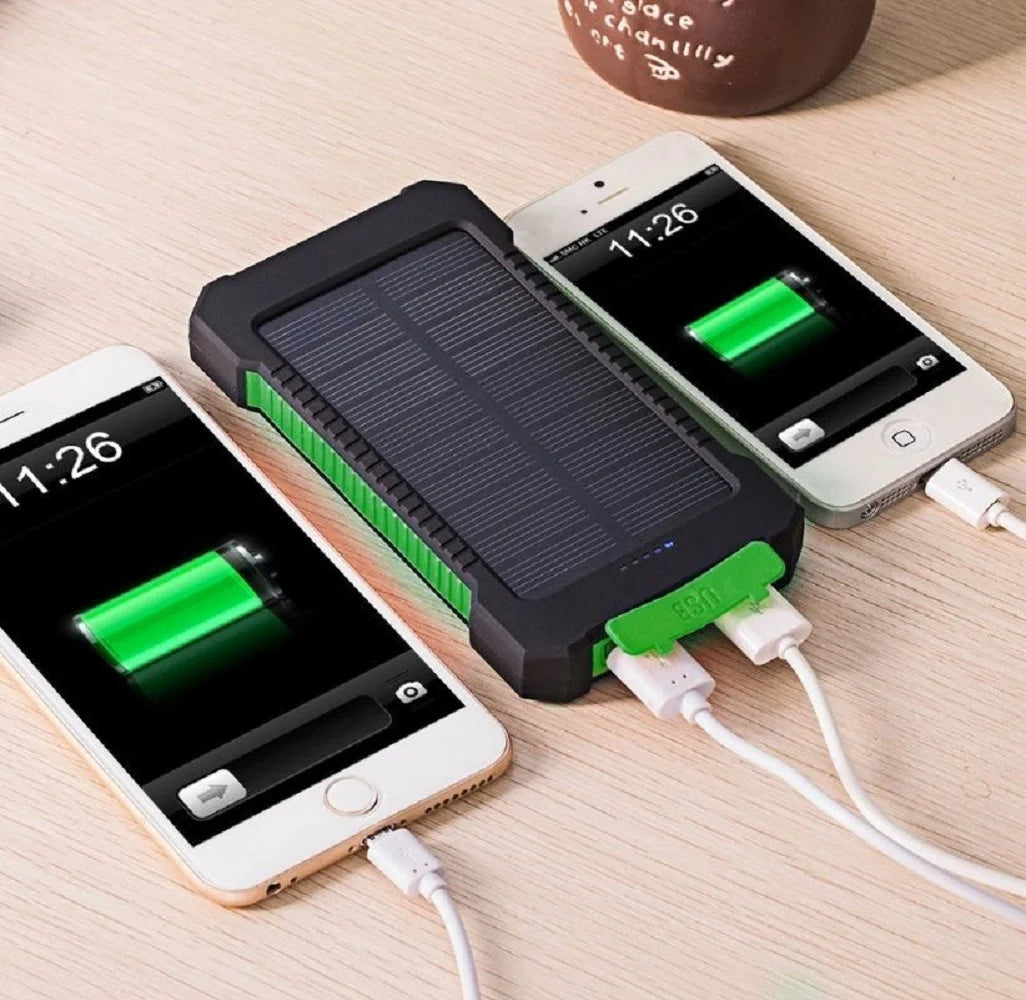 Power Up Anywhere: 2023 Super 5000000mAh Waterproof Solar Power Bank with Dual USB Ports in Black & Green