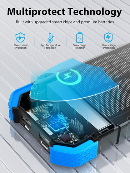 Solar Charger Power Bank, 30000Mah Solar Phone Charger with 10W Wireless Charging, Dual USB & Type-C Port, QC 18W Fast Charging Power Bank for Iphone, Samsung, Tablet