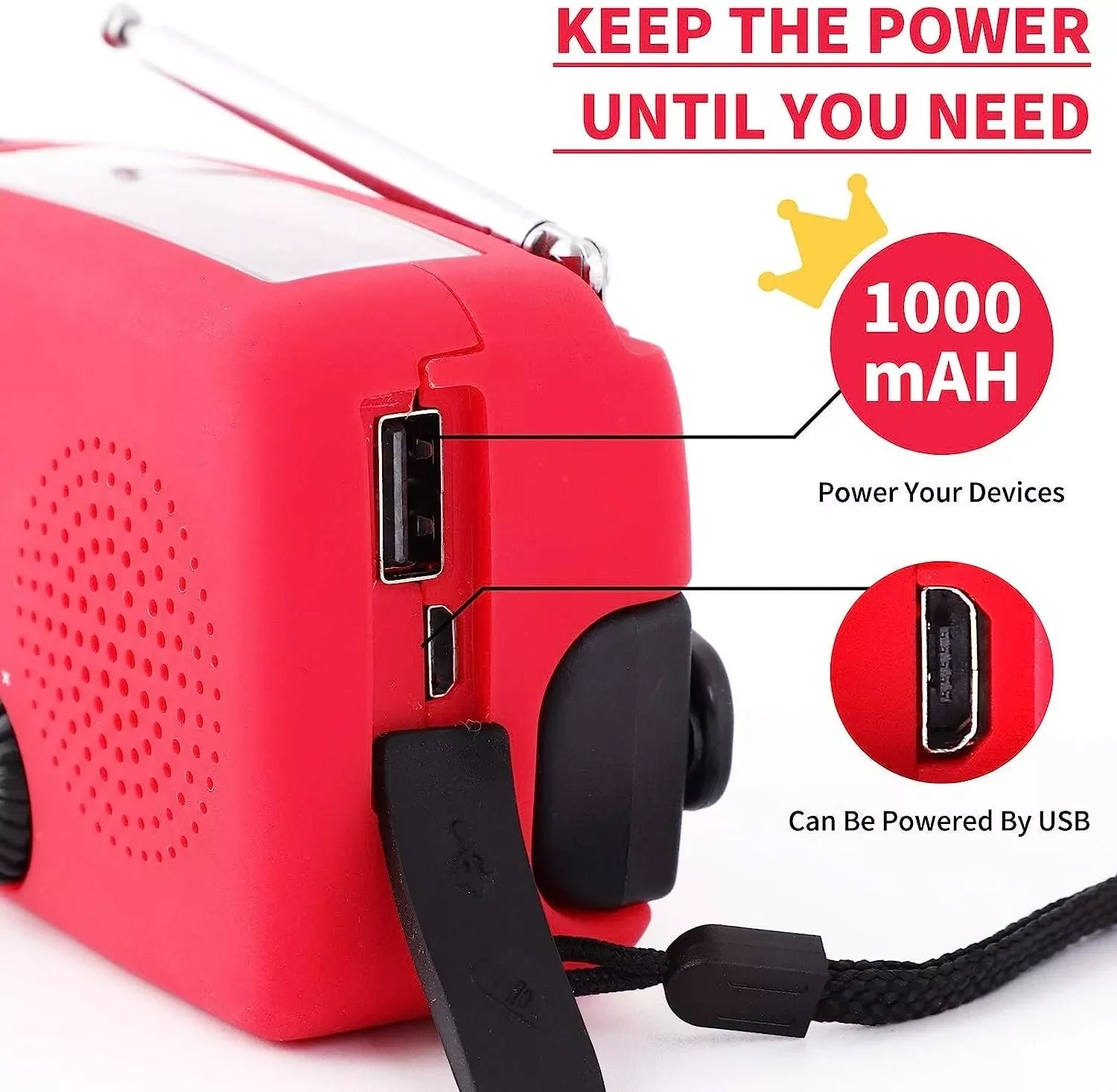Emergency Solar Crank Radio with 1000mAh Power Bank and Flashlight - Your Essential Survival Tool