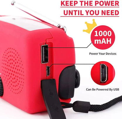 Emergency Solar Crank Radio with 1000mAh Power Bank and Flashlight - Your Essential Survival Tool