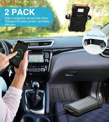 Power Up Your Adventures: 2-Pack 26800mAh Solar Charger Power Bank with Dual USB Fast Charging and LED Flashlights for Outdoor Enthusiasts