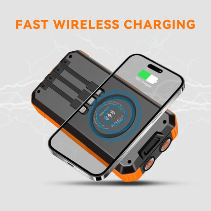 Ultimate 49800mAh Solar Power Bank with 3 Built-in Cables & Wireless Charging - Perfect for Outdoor Adventures!