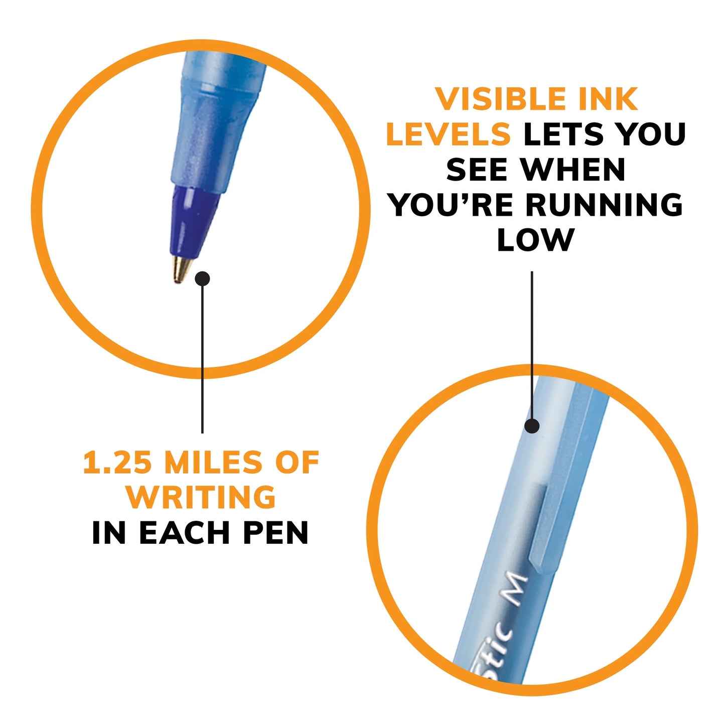 round Stic Xtra Life Ballpoint Pens, Medium Point, 1.0Mm, Blue Ink, 60 Count