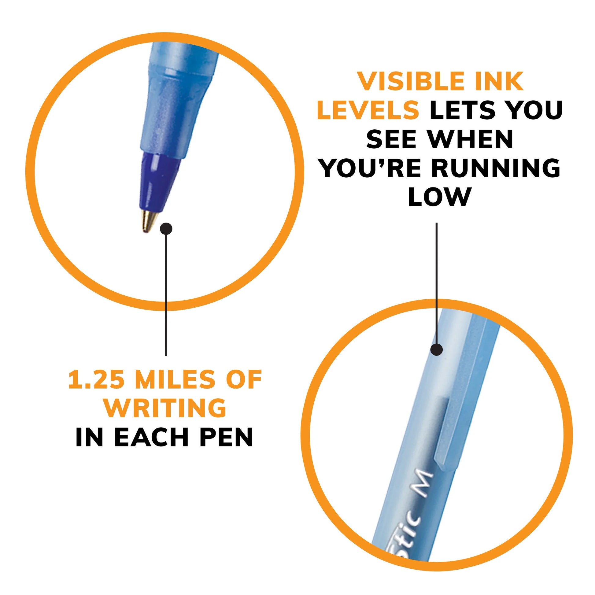 round Stic Xtra Life Ballpoint Pens, Medium Point, 1.0Mm, Blue Ink, 60 Count
