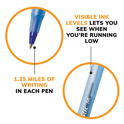 round Stic Xtra Life Ballpoint Pens, Medium Point, 1.0Mm, Blue Ink, 60 Count