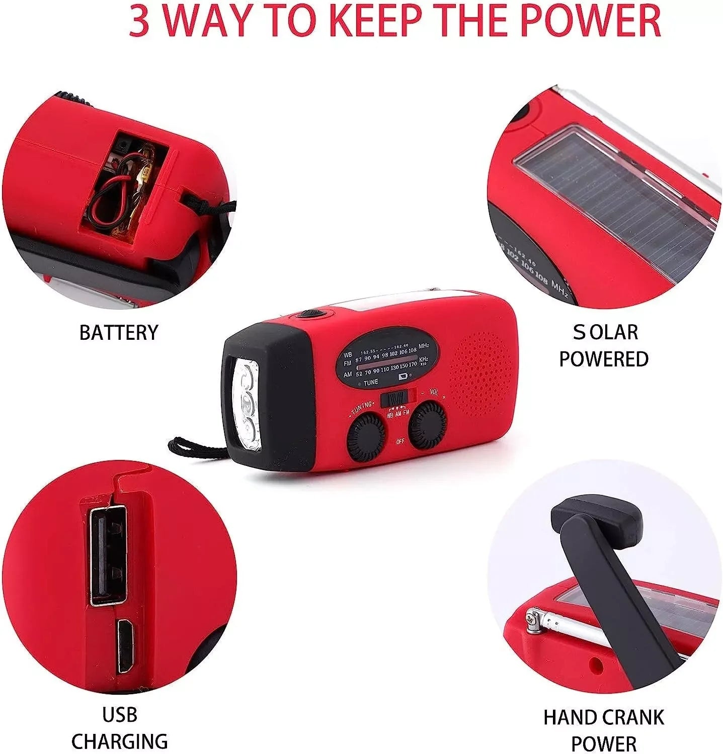 Emergency Solar Crank Radio with 1000mAh Power Bank and Flashlight - Your Essential Survival Tool