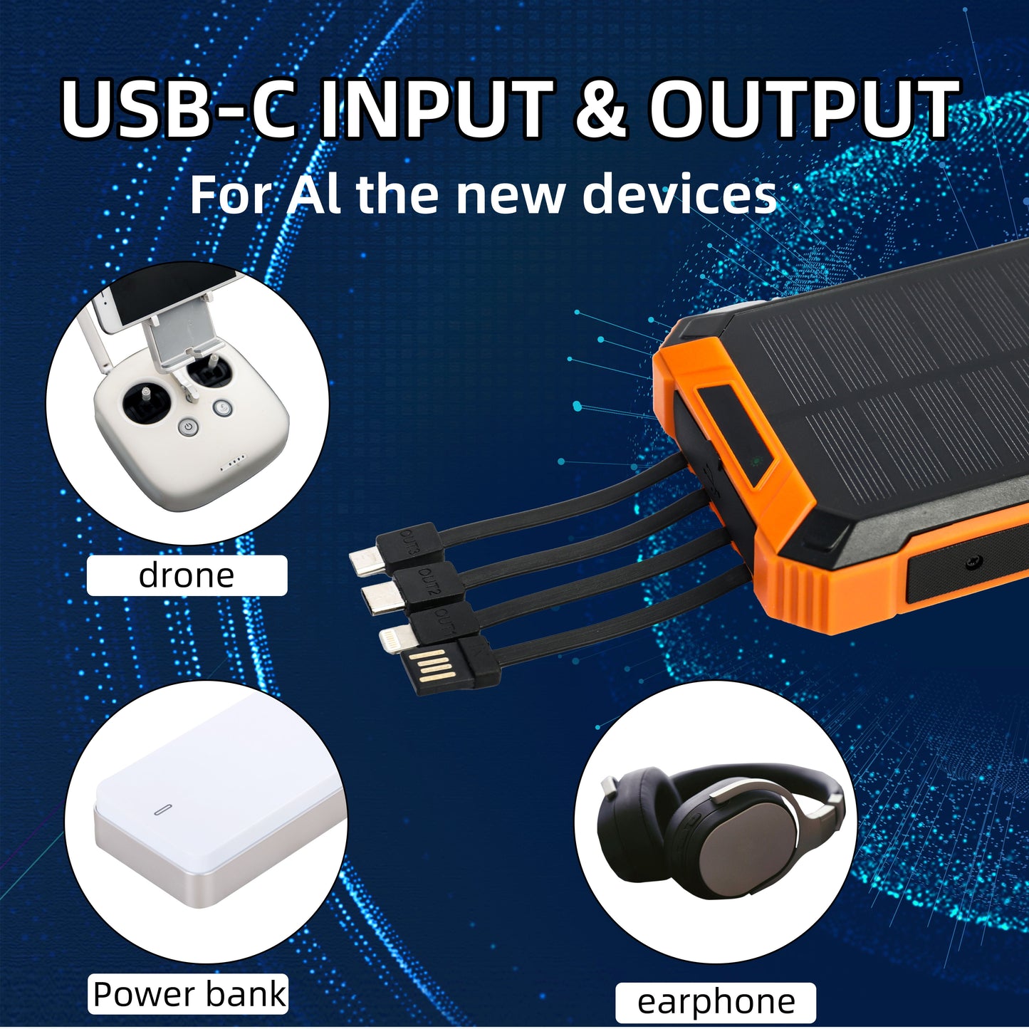 49800Mah Solar Power Bank Battery Pack Qi Wireless, Portable Wireless Charger with 4 Cables
