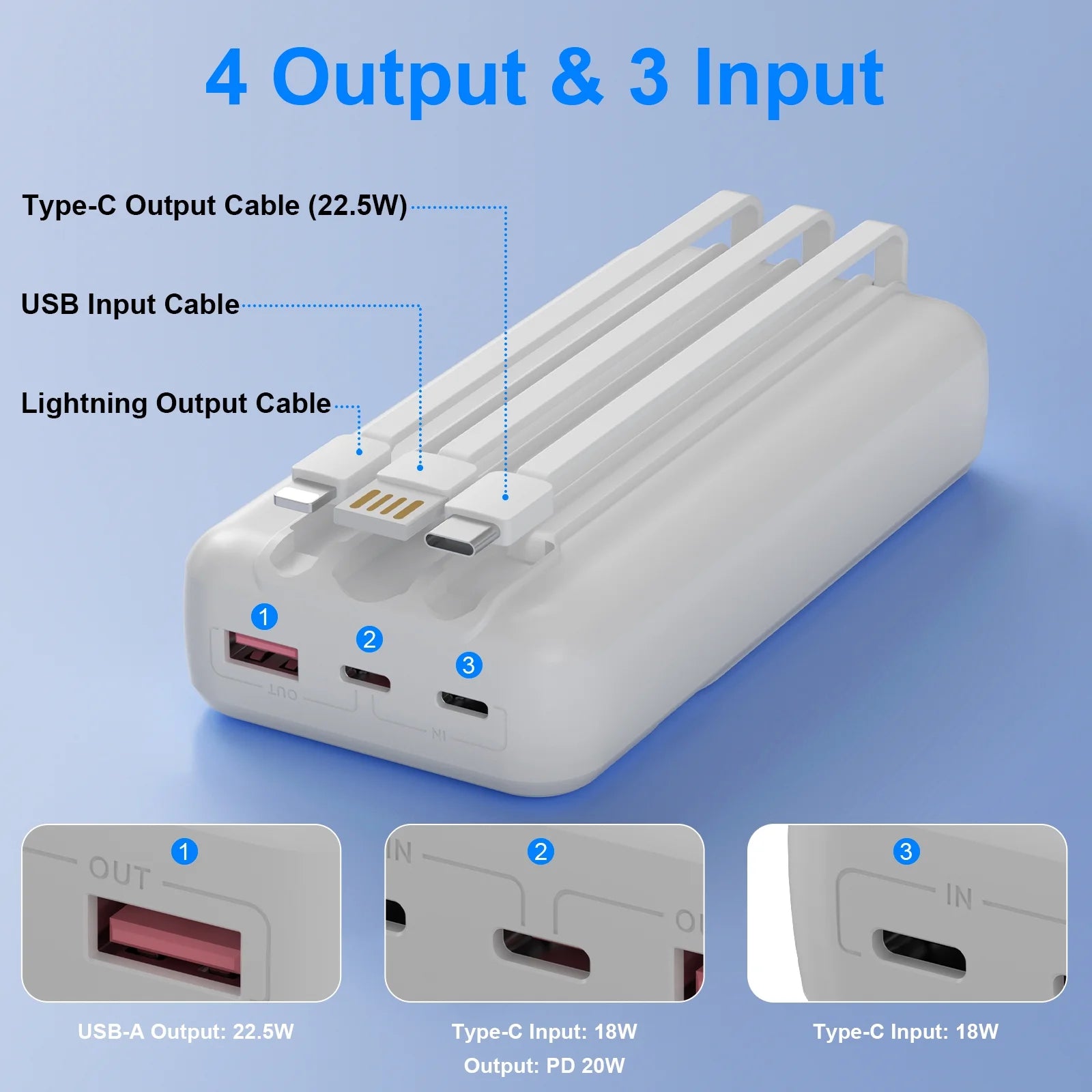 Power Up Anywhere: 49800mAh Ultra-Fast Charging Power Bank with Built-in Cables - Perfect for iPhone, iPad, Samsung, and More!