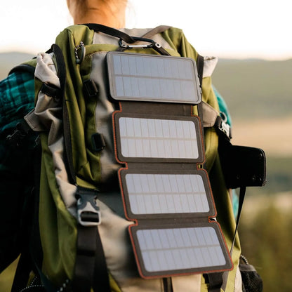 Quadrapro Solar Power Bank: Ultimate 5.5W 4-Panel Wireless Charger for iPhone & Android with Dual USB Ports, Flashlight, and Magnetic Mounts