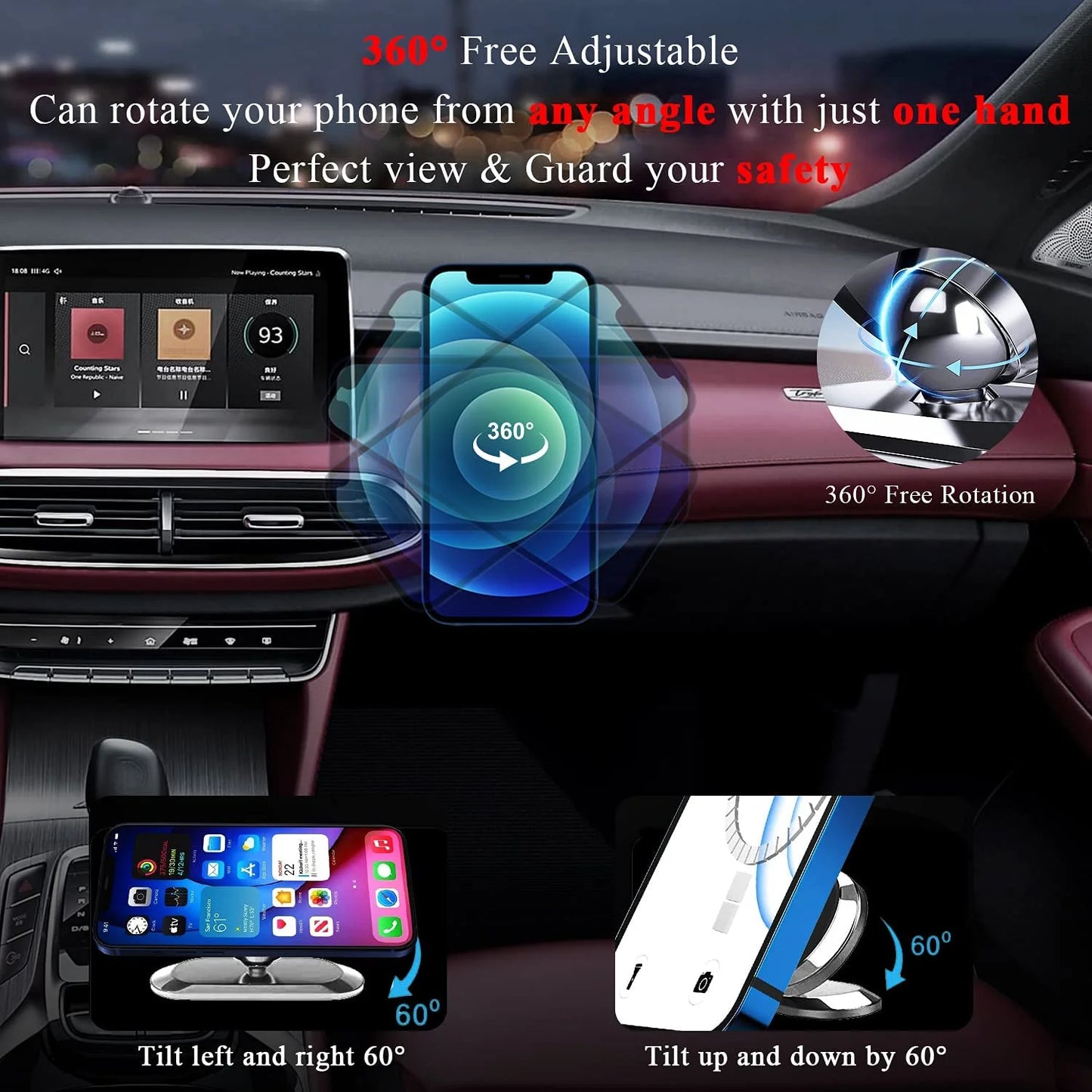 2 Packs Magnetic Car Phone Holder, 360° Rotation Magnets Cell Phone Mount, Universal Mobile Phone Holders for Cars Dashboard for Iphone 13 12 11 XS 8 Plus, for Samsung S20 S10, Silver+Silver