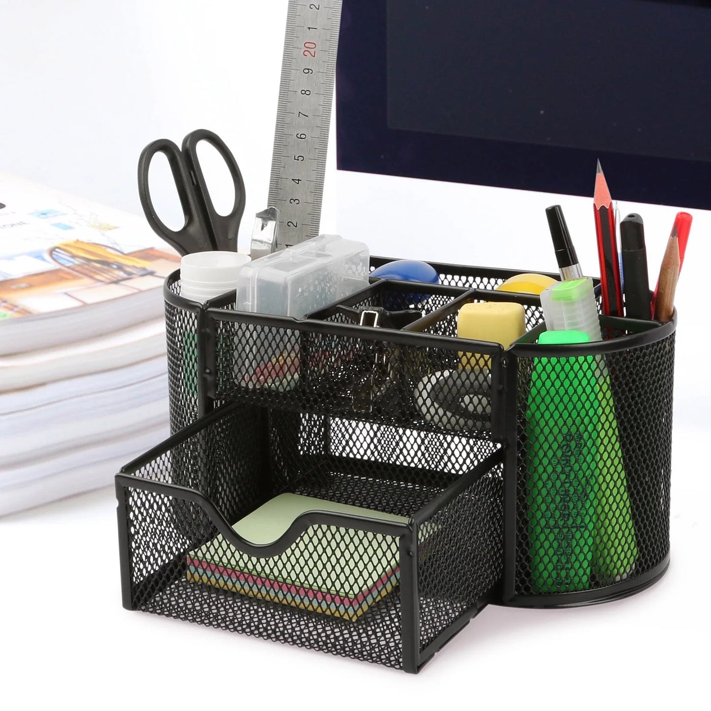8-Compartment Desk Organizer & Pencil Holder, Black, 1 Pack