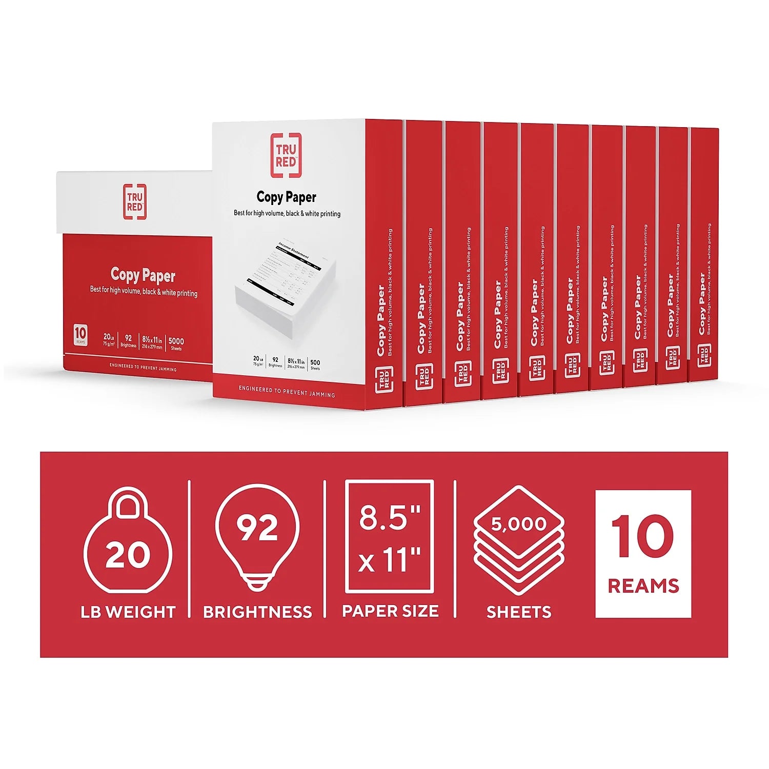 Tru Red Letter Copy Paper 20Lb 92 Bright 10 Reams 135848TR56958