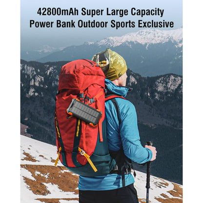 Ultimate 42800mAh Solar Power Bank with 4 Built-in Cables - Fast Charging Portable Charger for All Devices with Dual Flashlights and Carabiner