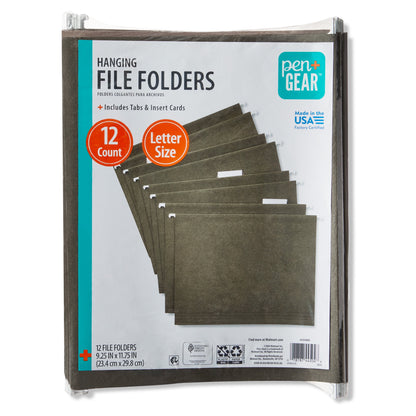 Letter Size Hanging File Folders, Green, 12 Count