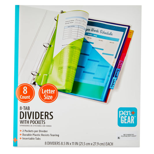 Vibrant Color 8-Tab Dividers with Pockets