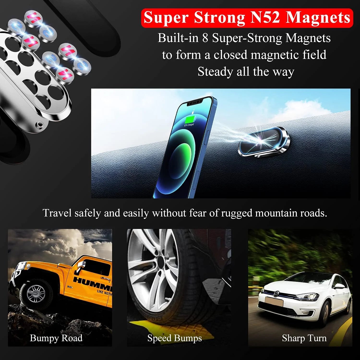 2 Packs Magnetic Car Phone Holder, 360° Rotation Magnets Cell Phone Mount, Universal Mobile Phone Holders for Cars Dashboard for Iphone 13 12 11 XS 8 Plus, for Samsung S20 S10, Silver+Silver