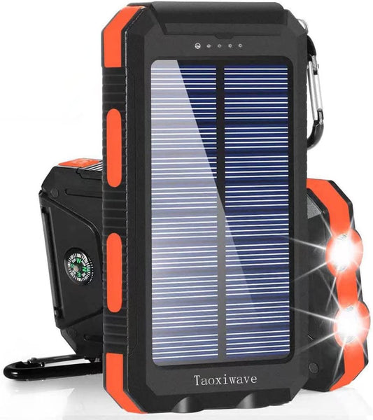 Power Up Your Adventures with the 20000mAh Solar Charger - Waterproof, Fast Charging Portable Power Bank with Dual USB, Flashlight, and Compass