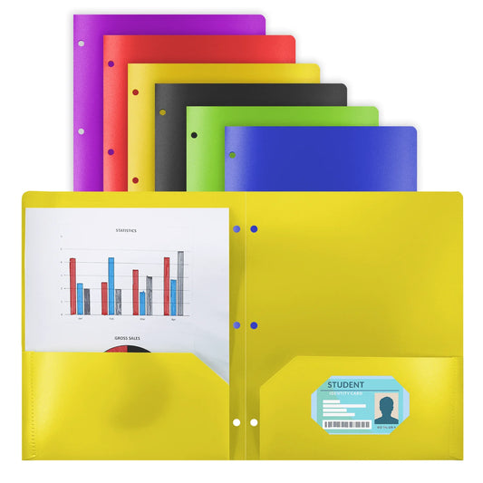 Letter Size 2-Pocket Folders with 3-Hole Punch, Assorted Colors, 6 Count