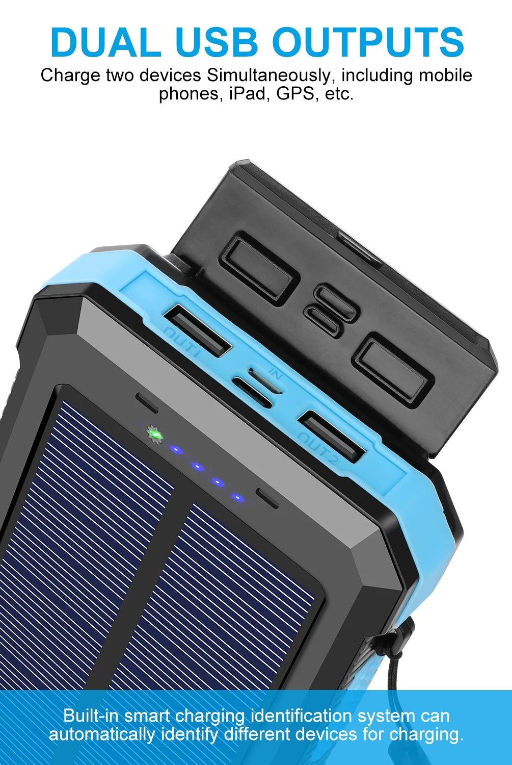 30000Mah Solar Power Bank Compatible for Iphone 17 Cell Phone 12W Portable Charger Power Bank for Outdoor Camping Hiking (Blue)