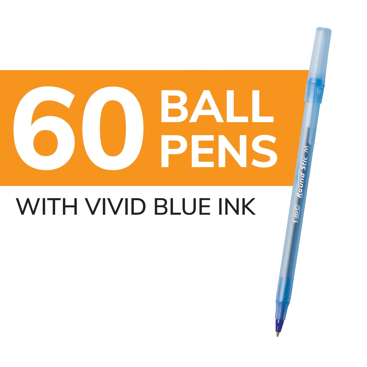 round Stic Xtra Life Ballpoint Pens, Medium Point, 1.0Mm, Blue Ink, 60 Count