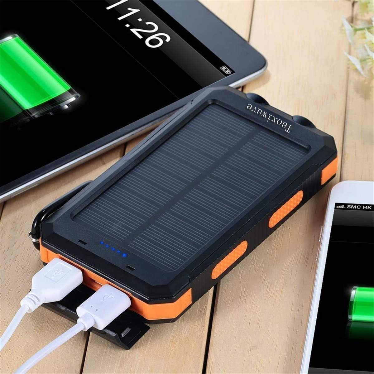 Power Up Your Adventures with the 20000mAh Solar Charger - Waterproof, Fast Charging Portable Power Bank with Dual USB, Flashlight, and Compass