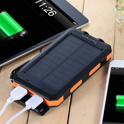 Power Up Your Adventures with the 20000mAh Solar Charger - Waterproof, Fast Charging Portable Power Bank with Dual USB, Flashlight, and Compass