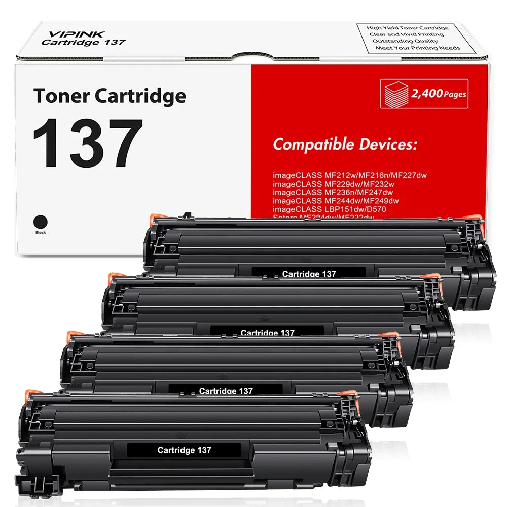137 Black Toner Cartridge 4-Pack Compatible for Canon Cartridge 137 CRG137 CRG-137 Imageclass Mf232W D570 Mf236N Mf242Dw Mf244Dw Mf247Dw Mf227Dw MF220 MF230 MF240 MF210 Printer High Yield