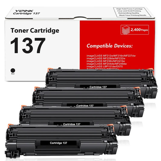 137 Black Toner Cartridge 4-Pack Compatible for Canon Cartridge 137 CRG137 CRG-137 Imageclass Mf232W D570 Mf236N Mf242Dw Mf244Dw Mf247Dw Mf227Dw MF220 MF230 MF240 MF210 Printer High Yield