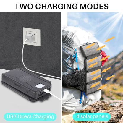 Ultimate Portable Solar Charger for iPhone & Android - 30000mAh Power Bank with 4 Solar Panels and Built-in Compass