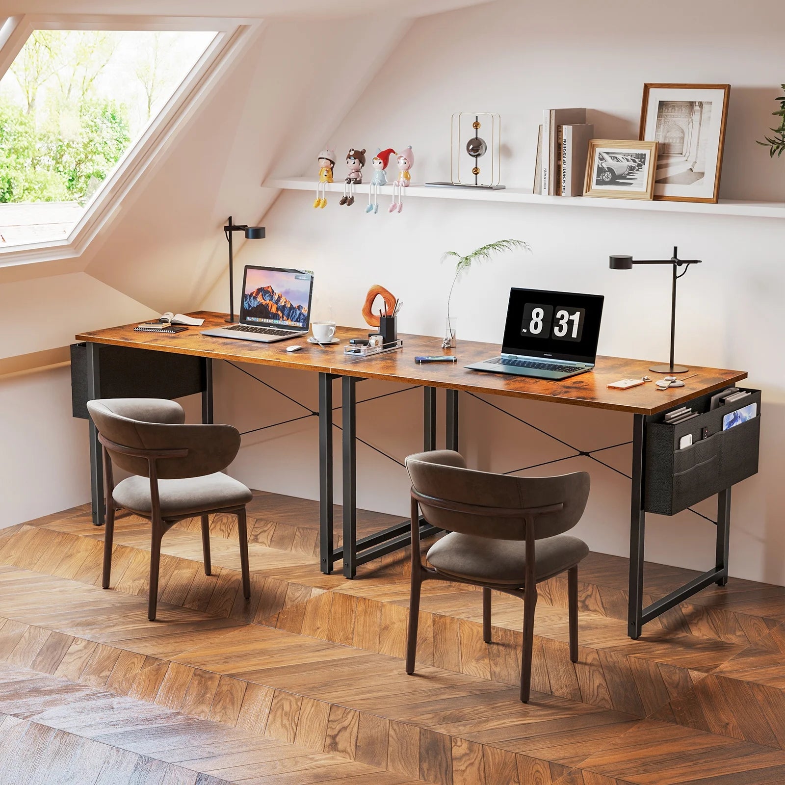 Chic Vintage Computer Writing Desk - 40 Inch Sturdy Home Office Table with Storage Bag & Headphone Hook