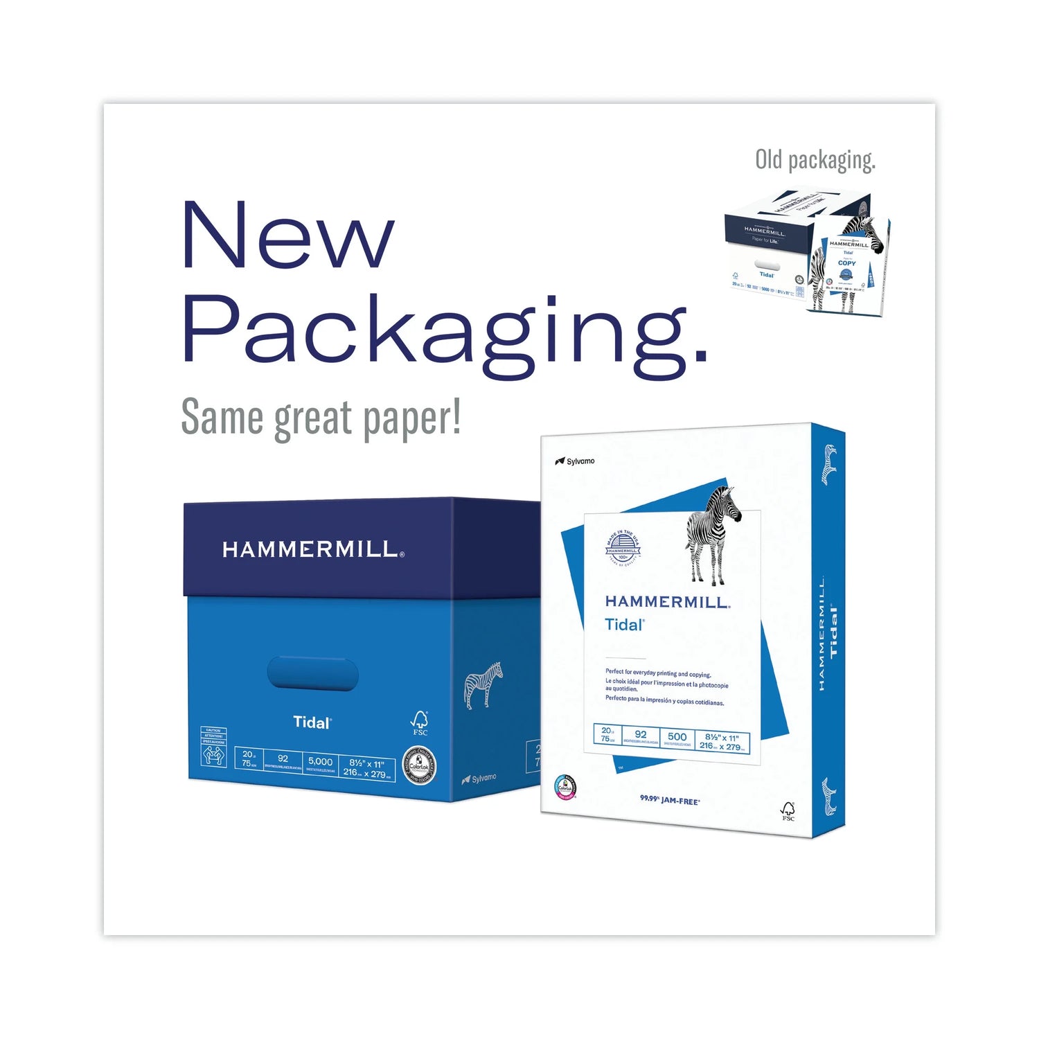 Printer Paper, 20Lb Tidal, 8.5X11, White, Express Pack, 2500 Sheets