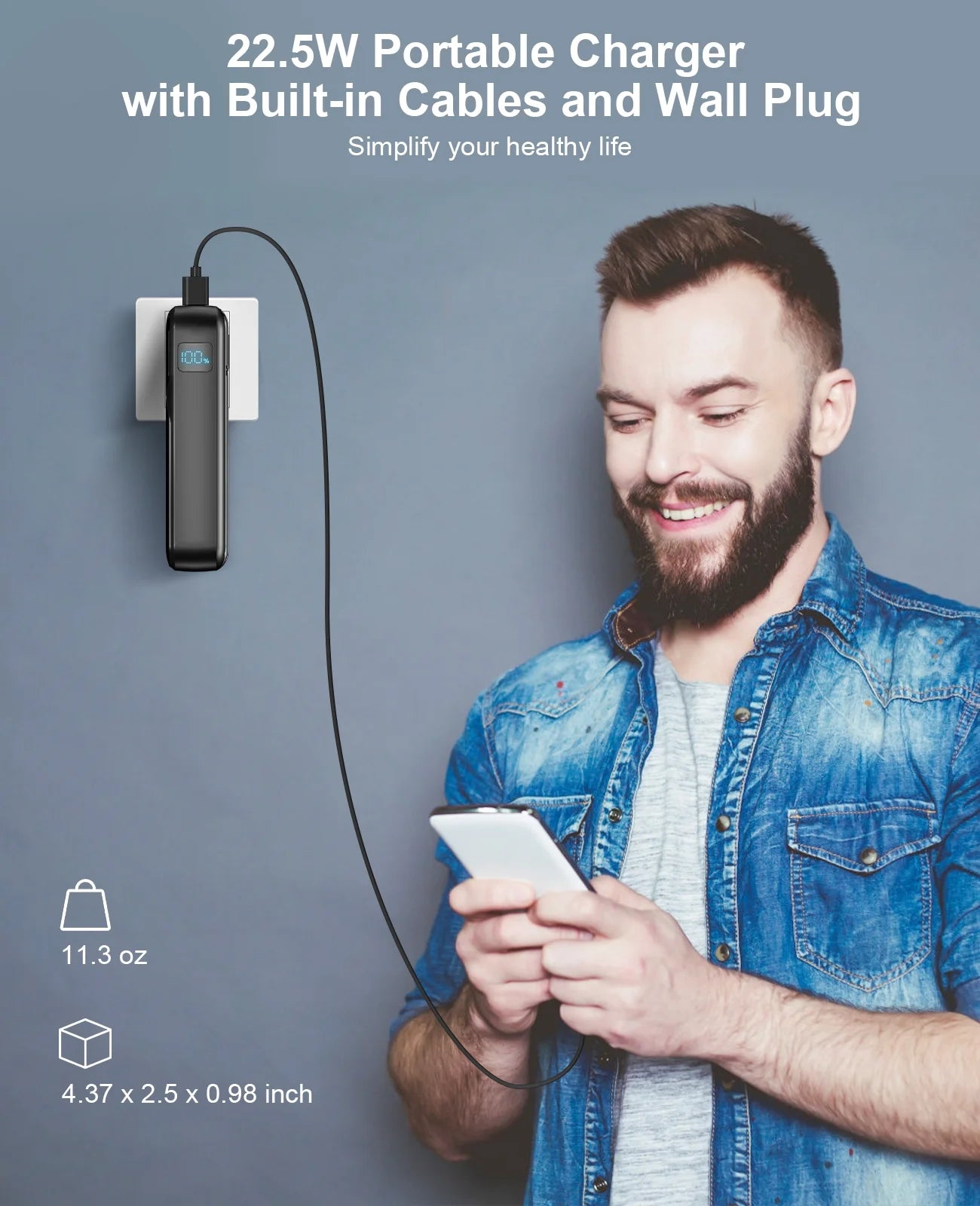 38800mAh Ultra-Portable Power Bank with Built-In Cables and AC Plug - Fast Charging for iPhone & Android - Perfect Travel Companion
