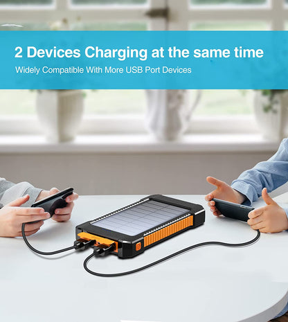 Power Up Your Adventures: 2-Pack 26800mAh Solar Charger Power Bank with Dual USB Fast Charging and LED Flashlights for Outdoor Enthusiasts