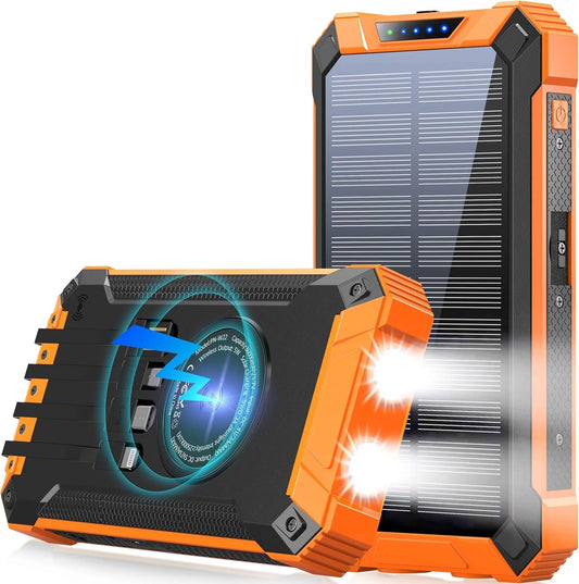 49800Mah Solar Power Bank Battery Pack Qi Wireless, Portable Wireless Charger with 4 Cables
