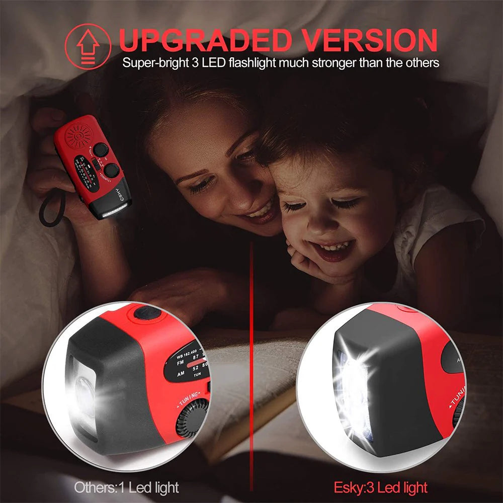 Emergency Solar Crank Radio with 1000mAh Power Bank and Flashlight - Your Essential Survival Tool