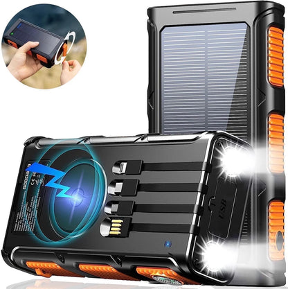 High-Capacity 45800mAh Solar Power Bank with Hand Crank, Wireless Charging & Multiple Cables - Perfect for iPhone & Android Devices