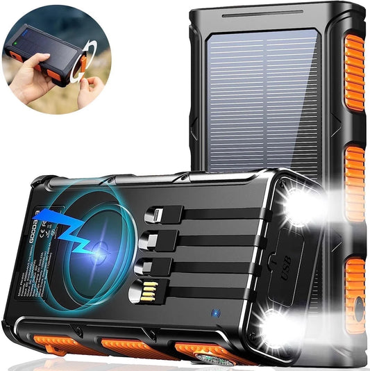 High-Capacity 45800mAh Solar Power Bank with Hand Crank, Wireless Charging & Multiple Cables - Perfect for iPhone & Android Devices