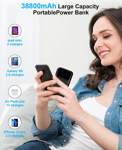 38800mAh Ultra-Portable Power Bank with Built-In Cables and AC Plug - Fast Charging for iPhone & Android - Perfect Travel Companion