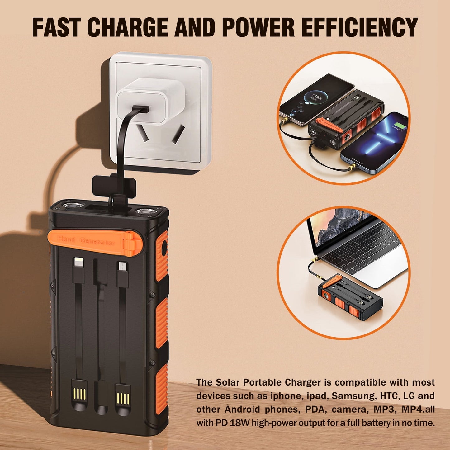 Ultimate 49800mAh Solar Power Bank with 20W Fast Charging - Perfect for Outdoor Adventures, Camping, and Travel