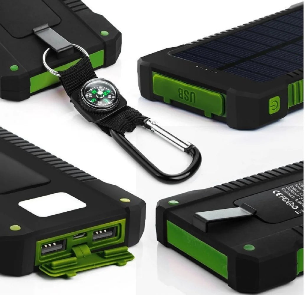 Power Up Anywhere: 2023 Super 5000000mAh Waterproof Solar Power Bank with Dual USB Ports in Black & Green