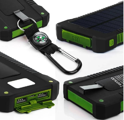 Power Up Anywhere: 2023 Super 5000000mAh Waterproof Solar Power Bank with Dual USB Ports in Black & Green