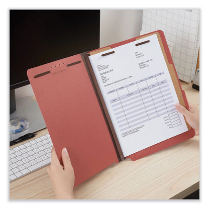 Bright Colored Pressboard Classification Folders, 2 Dividers, Letter Size, Ruby Red, 10/Box