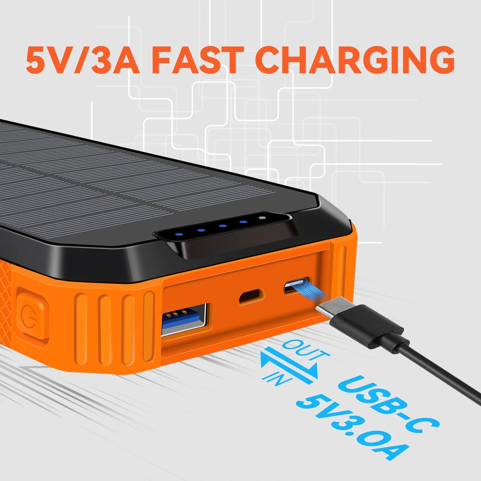 Ultimate 49800mAh Solar Power Bank with 3 Built-in Cables & Wireless Charging - Perfect for Outdoor Adventures!