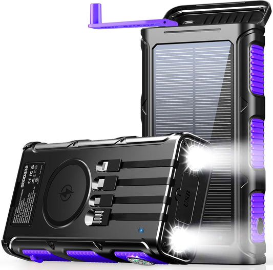 Ultimate 45800mAh Solar Power Bank with Hand Crank, 15W Fast Charging, 7 Outputs, and Built-in Flashlights for Outdoor Adventures