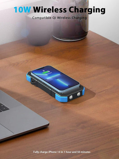 Solar Charger Power Bank, 30000Mah Solar Phone Charger with 10W Wireless Charging, Dual USB & Type-C Port, QC 18W Fast Charging Power Bank for Iphone, Samsung, Tablet