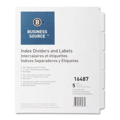 Un-Punched Index Dividers Set 5 X Divider(S) - Blank Tab(S) - 5 Tab(S)/Set - White Divider - White Tab(S) - 25 / Box